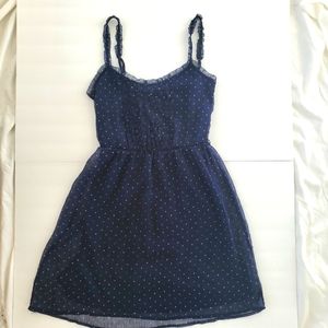 Zara Trafaluc navy blue summer dress with white dots XS